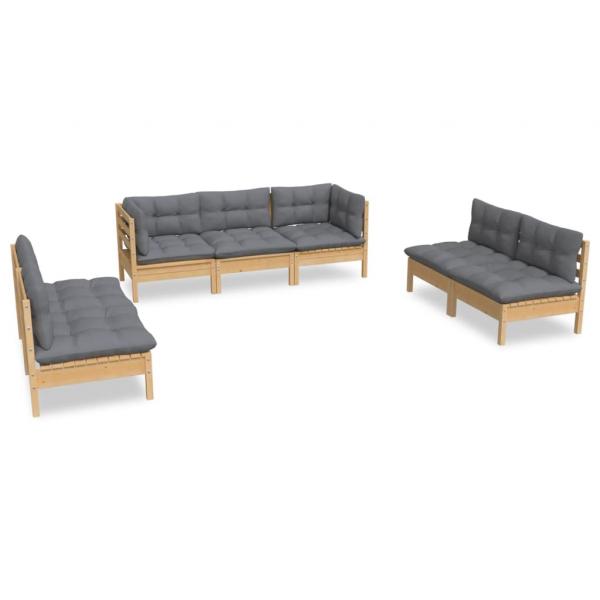 7-tlg. Garten-Lounge-Set mit Grauen Kissen Kiefer Massivholz