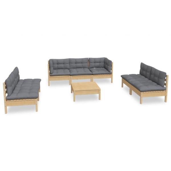 8-tlg. Garten-Lounge-Set mit Grauen Kissen Kiefer Massivholz