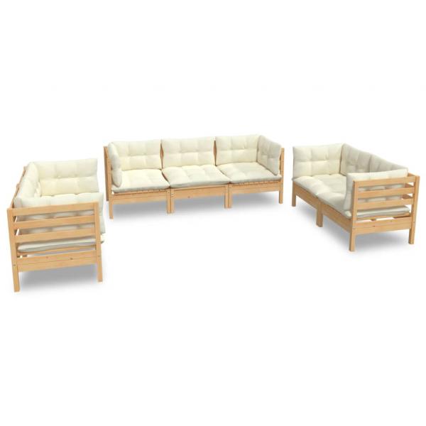 7-tlg. Garten-Lounge-Set mit Creme Kissen Massivholz Kiefer