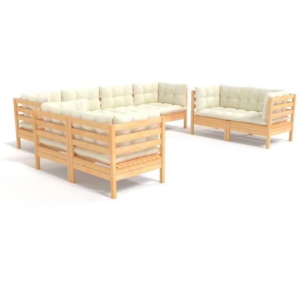 8-tlg. Garten-Lounge-Set mit Creme Kissen Massivholz Kiefer