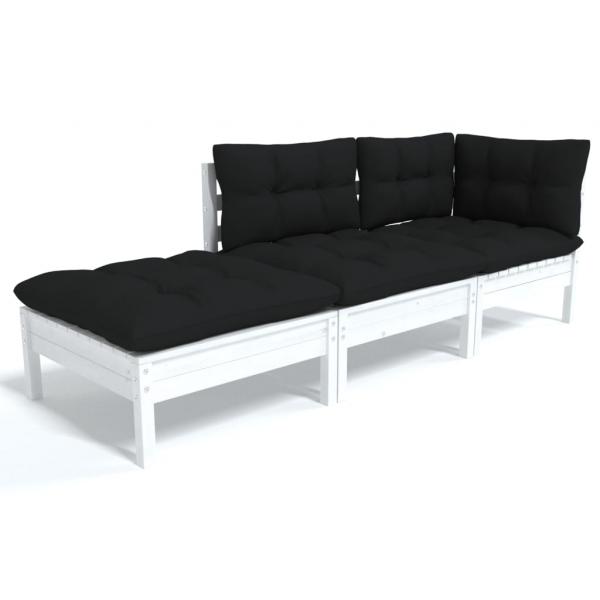 3-tlg. Garten-Lounge-Set mit Kissen Kiefer Massivholz