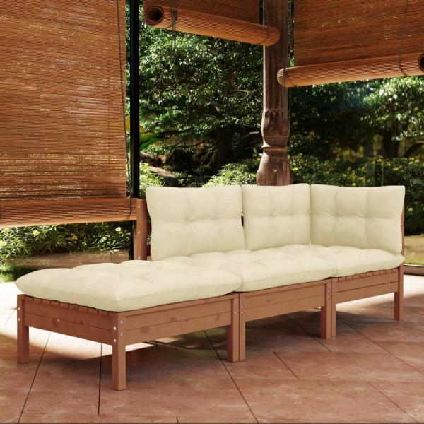 ARDEBO.de - 3-tlg. Garten-Lounge-Set mit Kissen Kiefer Massivholz