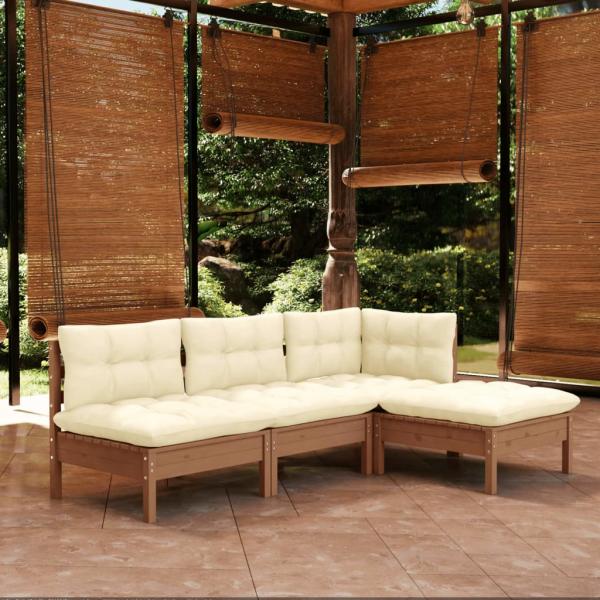 ARDEBO.de - 4-tlg. Garten-Lounge-Set mit Kissen Honigbraun Kiefernholz