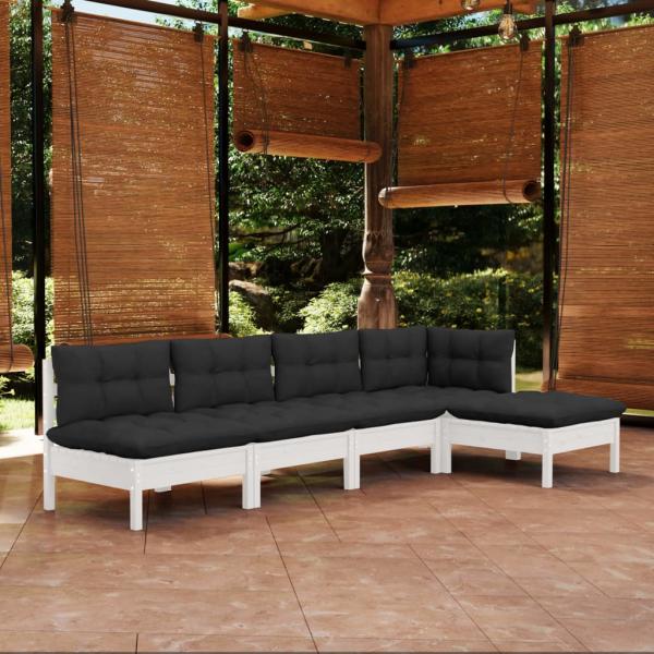 ARDEBO.de - 5-tlg. Garten-Lounge-Set mit Kissen Weiß Kiefernholz