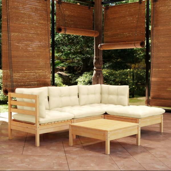 ARDEBO.de - 5-tlg. Garten-Lounge-Set mit Creme Kissen Kiefernholz