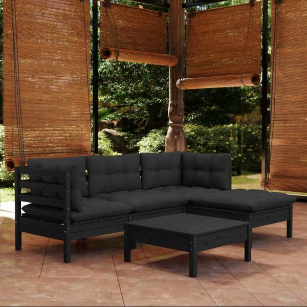 ARDEBO.de - 5-tlg. Garten-Lounge-Set mit Kissen Schwarz Kiefernholz