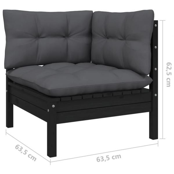 4-tlg. Garten-Lounge-Set mit Kissen Schwarz Kiefernholz