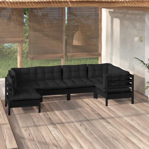 ARDEBO.de - 6-tlg. Garten-Lounge-Set mit Kissen Schwarz Kiefernholz