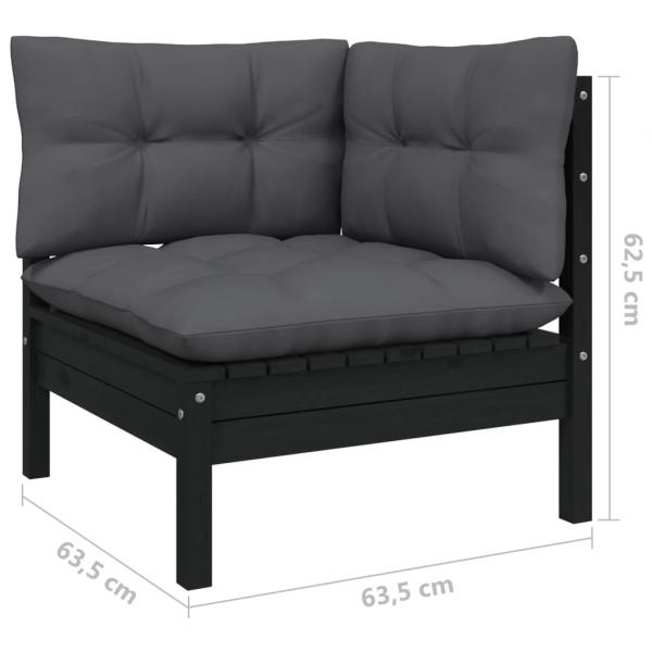 6-tlg. Garten-Lounge-Set mit Kissen Schwarz Kiefernholz