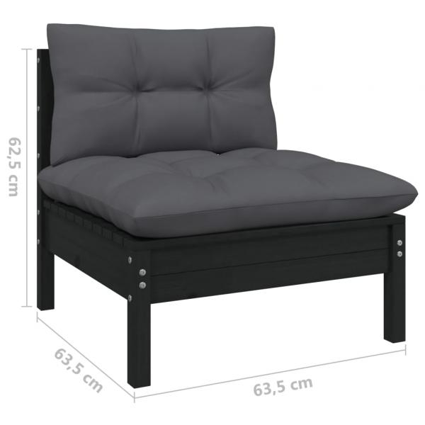 7-tlg. Garten-Lounge-Set mit Kissen Schwarz Kiefernholz