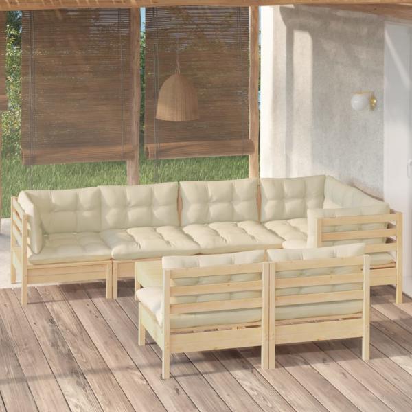 ARDEBO.de - 8-tlg. Garten-Lounge-Set mit Creme Kissen Massivholz Kiefer