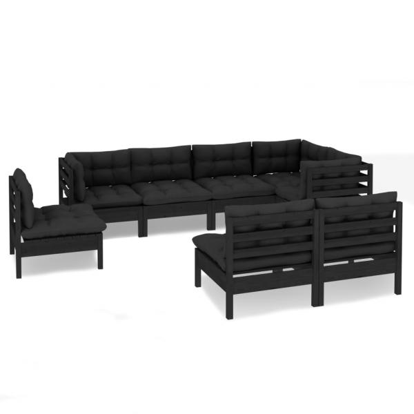 8-tlg. Garten-Lounge-Set mit Kissen Schwarz Massivholz Kiefer