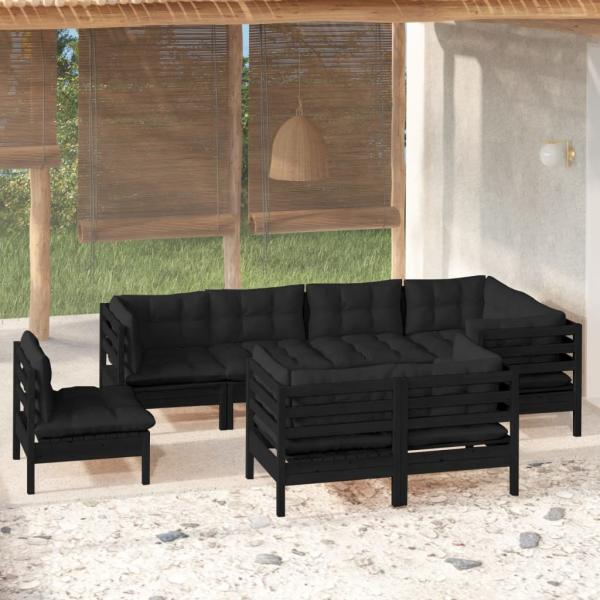 ARDEBO.de - 8-tlg. Garten-Lounge-Set mit Kissen Schwarz Massivholz Kiefer