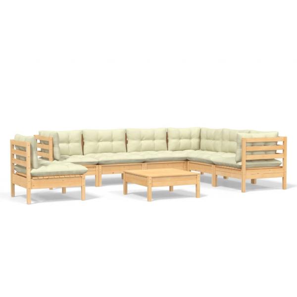 8-tlg. Garten-Lounge-Set mit Creme Kissen Massivholz Kiefer