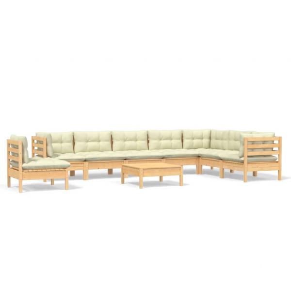 9-tlg. Garten-Lounge-Set mit Creme Kissen Massivholz Kiefer