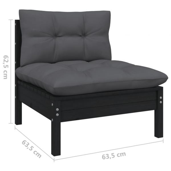 9-tlg. Garten-Lounge-Set mit Kissen Schwarz Massivholz Kiefer