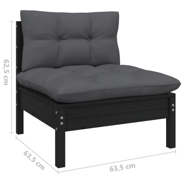 9-tlg. Garten-Lounge-Set mit Kissen Schwarz Kiefer Massivholz