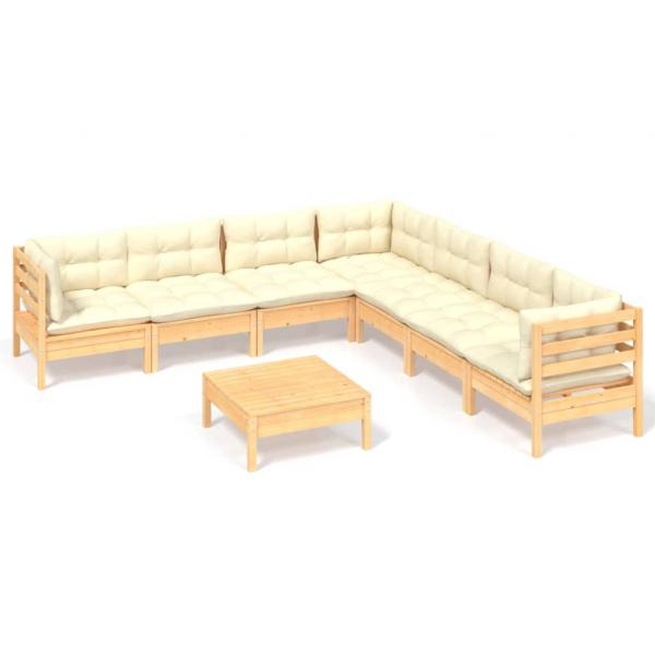 8-tlg. Garten-Lounge-Set mit Creme Kissen Massivholz Kiefer