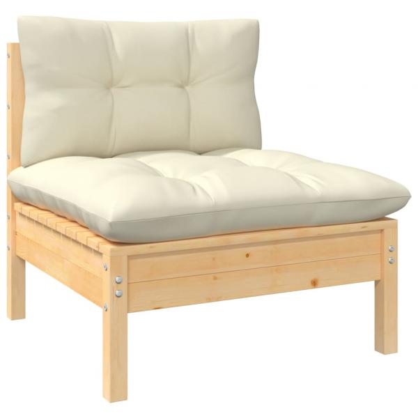 12-tlg. Garten-Lounge-Set mit Creme Kissen Massivholz Kiefer