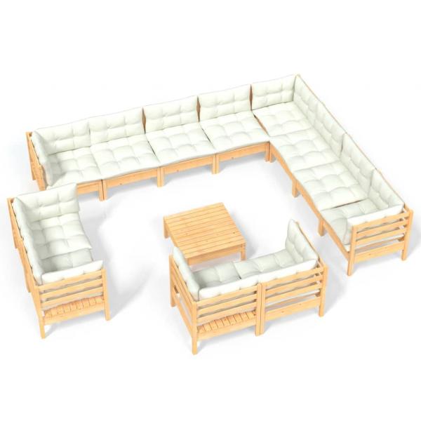 13-tlg. Garten-Lounge-Set mit Creme Kissen Massivholz Kiefer