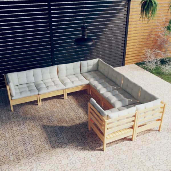 ARDEBO.de - 8-tlg. Garten-Lounge-Set mit Creme Kissen Massivholz Kiefer