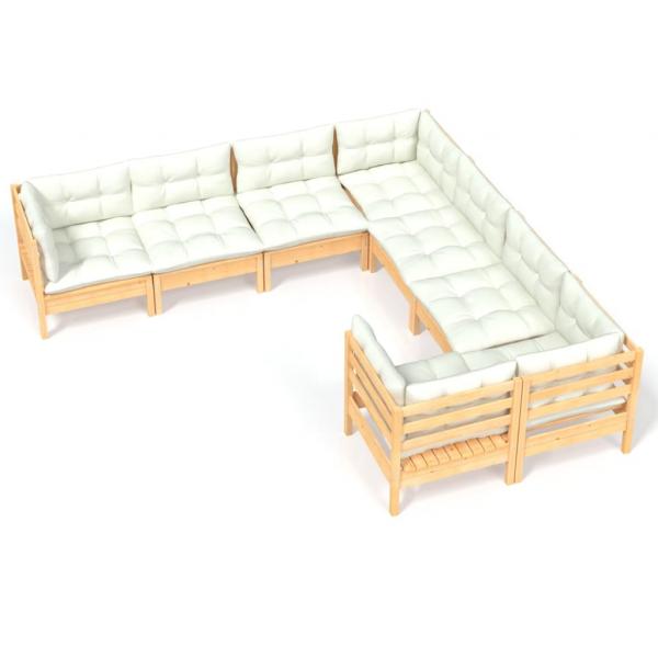 8-tlg. Garten-Lounge-Set mit Creme Kissen Massivholz Kiefer