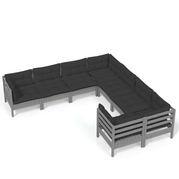 8-tlg. Garten-Lounge-Set mit Kissen Grau Massivholz Kiefer