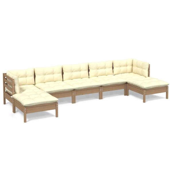 7-tlg. Garten-Lounge-Set mit Kissen Honigbraun Kiefernholz