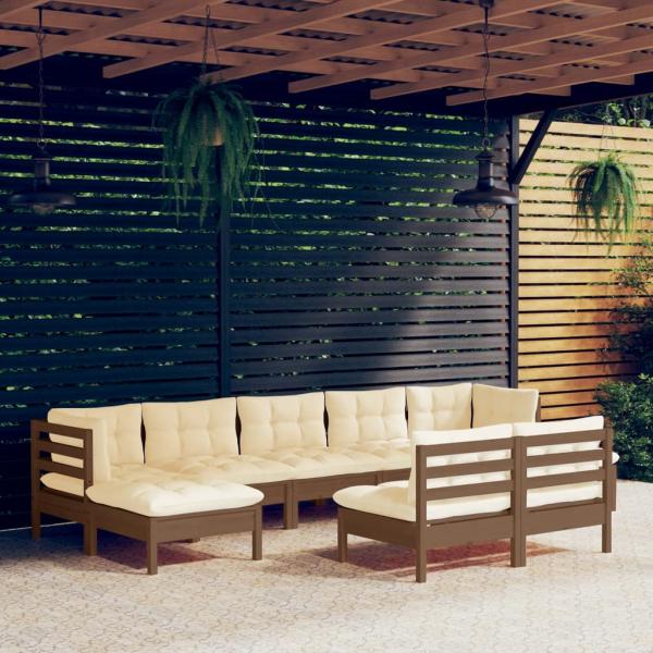 ARDEBO.de - 9-tlg. Garten-Lounge-Set mit Kissen Honigbraun Kiefernholz