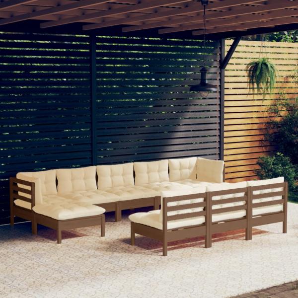 ARDEBO.de - 10-tlg. Garten-Lounge-Set mit Kissen Honigbraun Kiefernholz