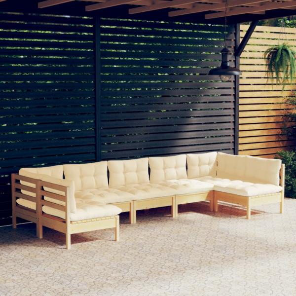 ARDEBO.de - 7-tlg. Garten-Lounge-Set mit Creme Kissen Massivholz Kiefer