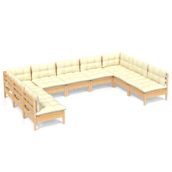 9-tlg. Garten-Lounge-Set mit Creme Kissen Massivholz Kiefer