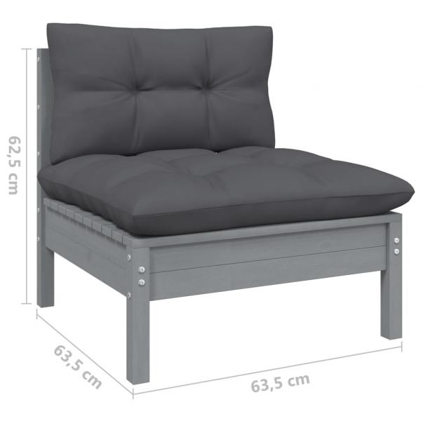 10-tlg. Garten-Lounge-Set mit Kissen Grau Kiefer Massivholz