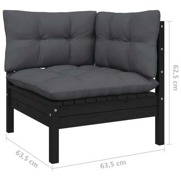 13-tlg. Garten-Lounge-Set mit Kissen Schwarz Kiefernholz