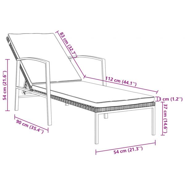 Sonnenliege mit Auflage Poly Rattan Braun