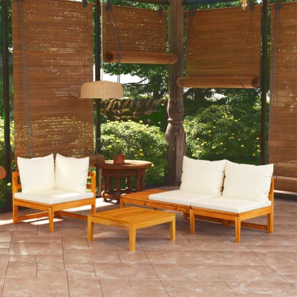 ARDEBO.de - 3-tlg. Garten-Lounge-Set mit Cremeweißen Kissen Massivholz Akazie