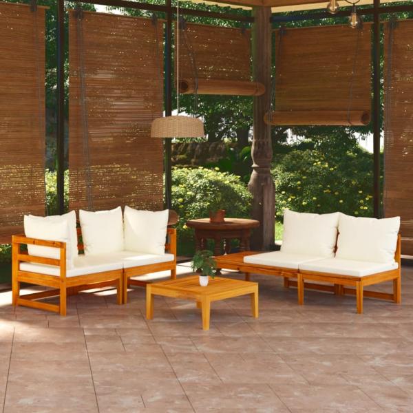 ARDEBO.de - 4-tlg. Garten-Lounge-Set mit Cremeweißen Kissen Akazienholz