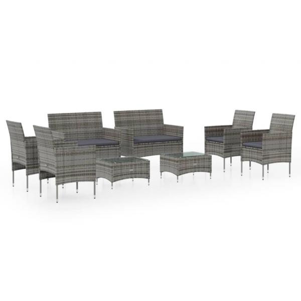 8-tlg. Garten-Lounge-Set mit Auflagen Poly Rattan Grau