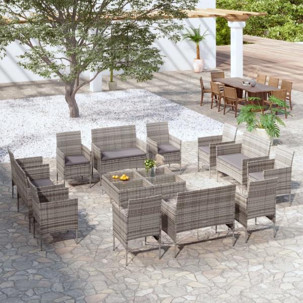 ARDEBO.de - 16-tlg. Garten-Lounge-Set mit Auflagen Poly Rattan Grau