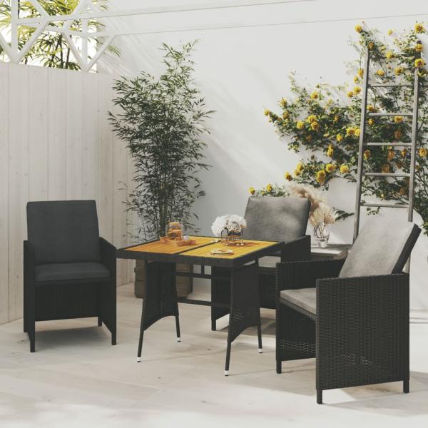 ARDEBO.de - Gartentisch Schwarz 70x70x72 cm Poly Rattan & Massivholz Akazie