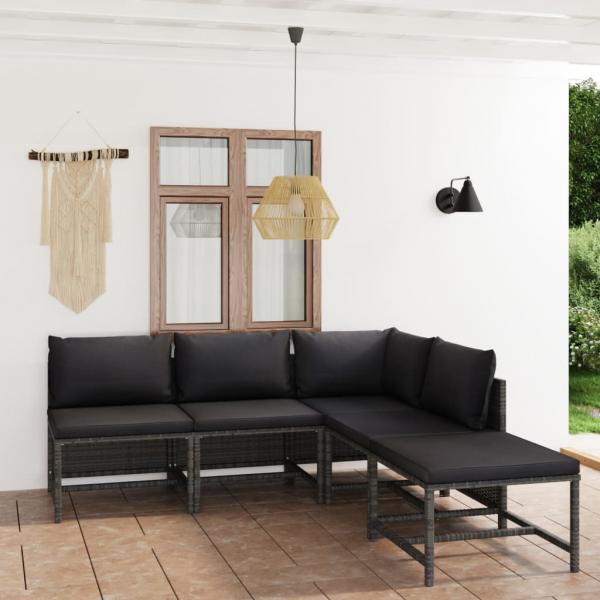 ARDEBO.de - 5-tlg. Garten-Lounge-Set mit Kissen Poly Rattan Grau