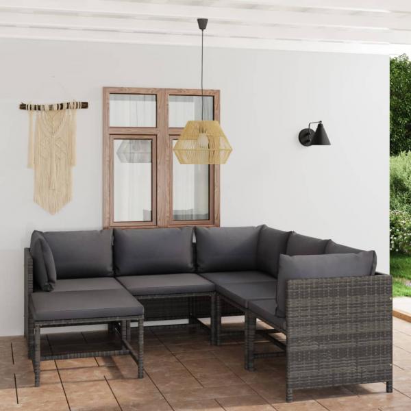 ARDEBO.de - 6-tlg. Garten-Lounge-Set mit Kissen Poly Rattan Grau