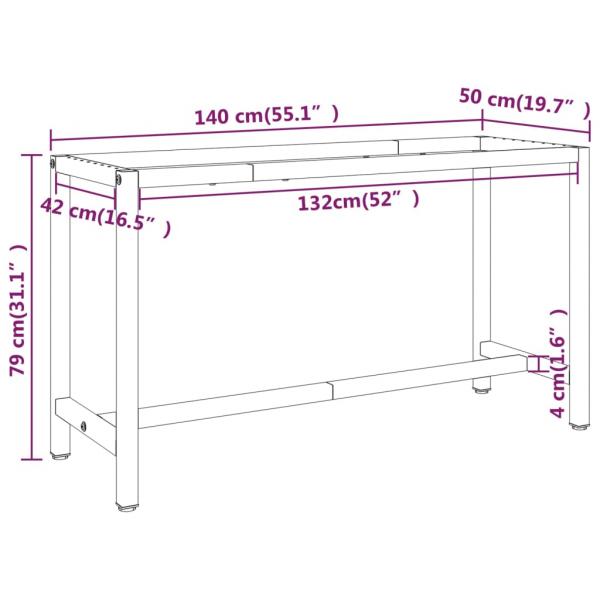 Werkbankgestell Mattschwarz und Mattrot 140x50x79 cm Metall