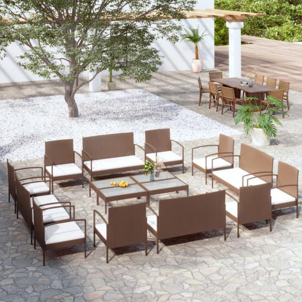 ARDEBO.de - 16-tlg. Garten-Lounge-Set mit Auflagen Poly Rattan Braun