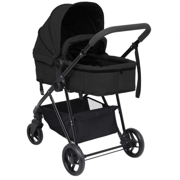 3-in-1 Kinderwagen Anthrazit und Schwarz Stahl