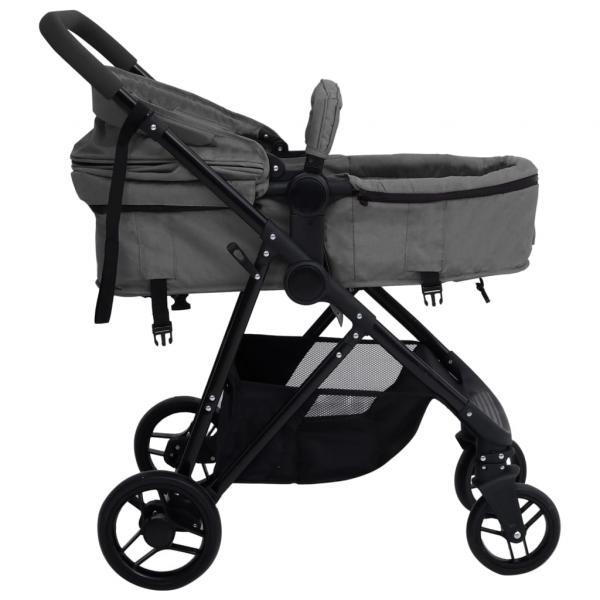 2-in-1 Kinderwagen Hellgrau und Schwarz Stahl