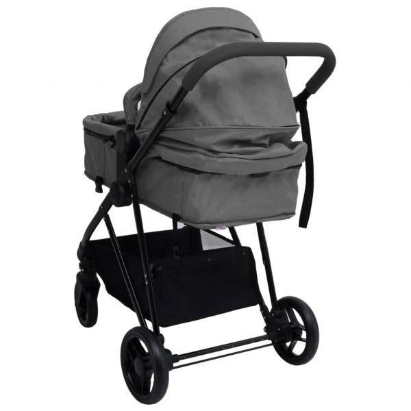 2-in-1 Kinderwagen Hellgrau und Schwarz Stahl