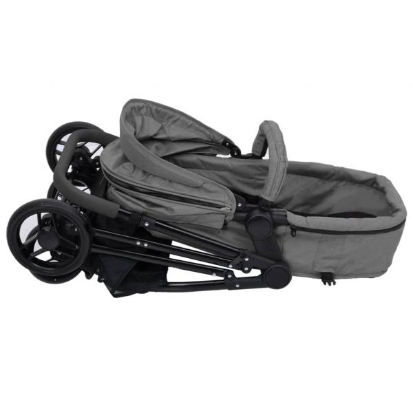 2-in-1 Kinderwagen Hellgrau und Schwarz Stahl