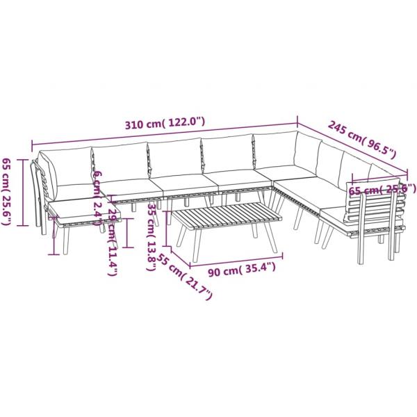 9-tlg. Garten-Lounge-Set mit Kissen Massivholz Akazie