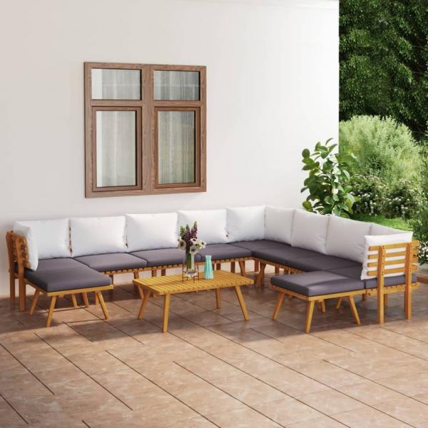 ARDEBO.de - 11-tlg. Garten-Lounge-Set mit Kissen Massivholz Akazie